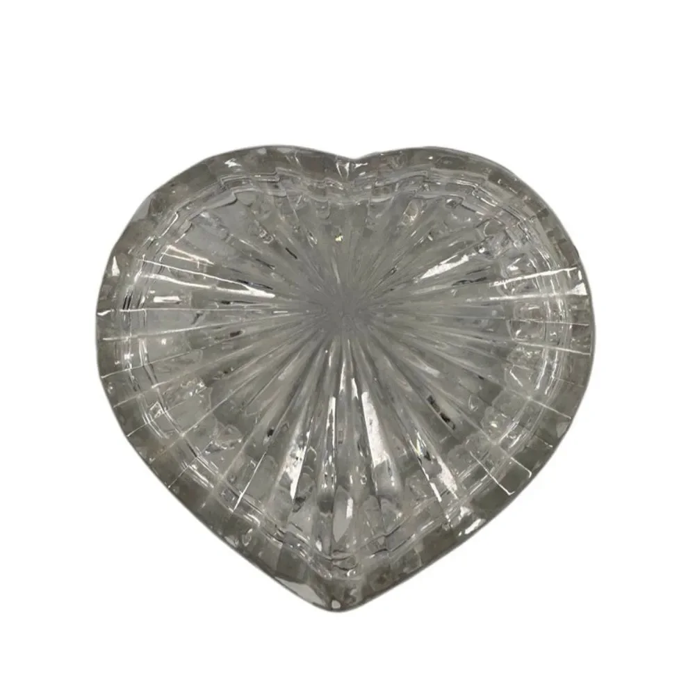 Heart-Shaped Cut Glass Trinket Dish With Cover Clear